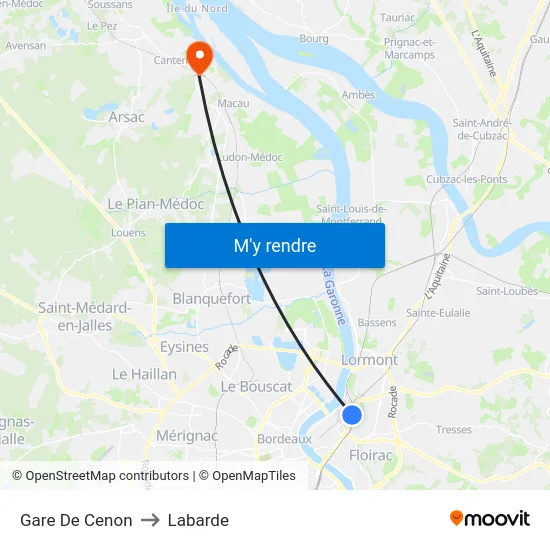 Gare De Cenon to Labarde map