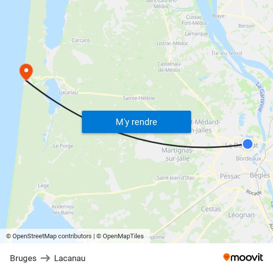 Bruges to Lacanau map