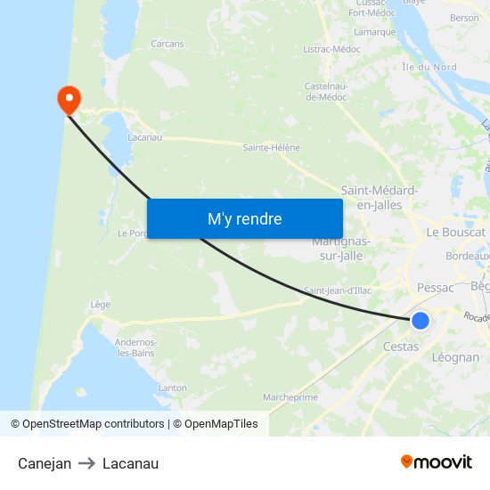 Canejan to Lacanau map