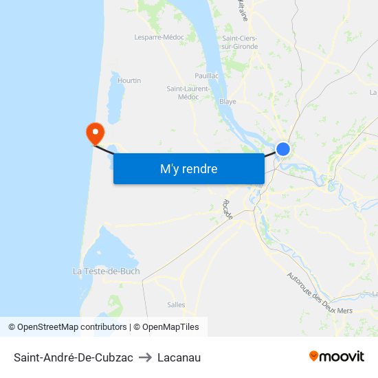 Saint-André-De-Cubzac to Lacanau map
