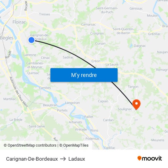 Carignan-De-Bordeaux to Ladaux map