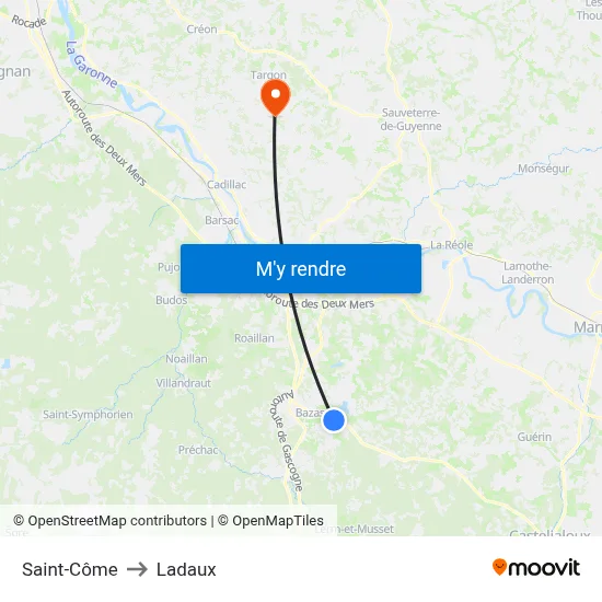 Saint-Côme to Ladaux map