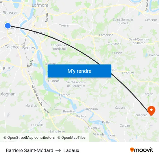 Barrière Saint-Médard to Ladaux map