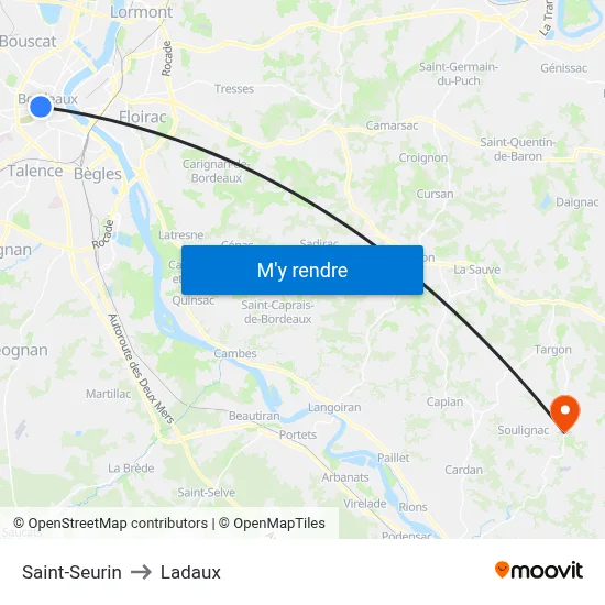 Saint-Seurin to Ladaux map