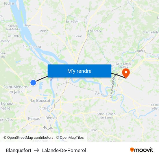 Blanquefort to Lalande-De-Pomerol map