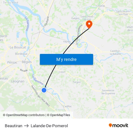 Beautiran to Lalande-De-Pomerol map
