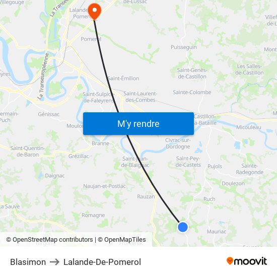 Blasimon to Lalande-De-Pomerol map