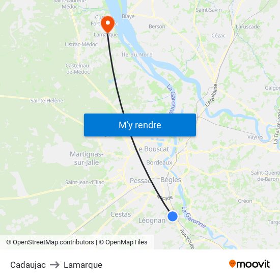 Cadaujac to Lamarque map