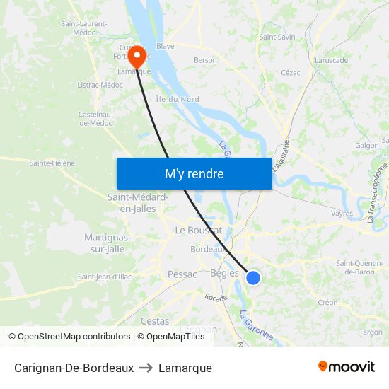 Carignan-De-Bordeaux to Lamarque map