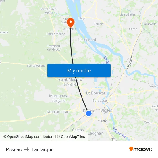 Pessac to Lamarque map