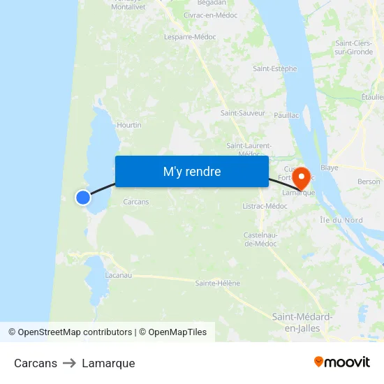 Carcans to Lamarque map