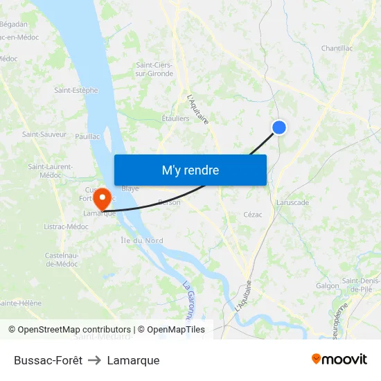 Bussac-Forêt to Lamarque map