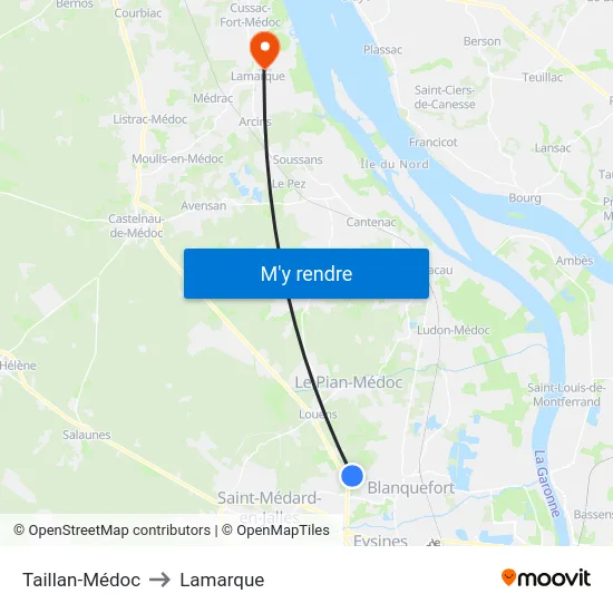 Taillan-Médoc to Lamarque map