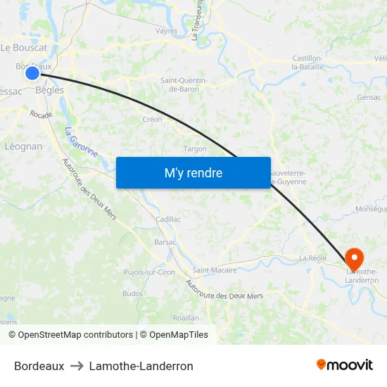 Bordeaux to Lamothe-Landerron map