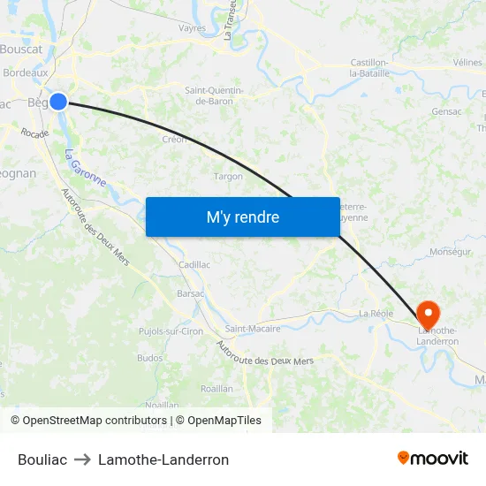 Bouliac to Lamothe-Landerron map