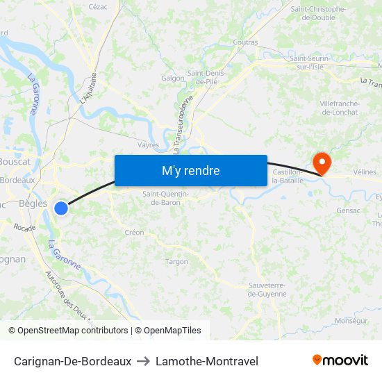 Carignan-De-Bordeaux to Lamothe-Montravel map