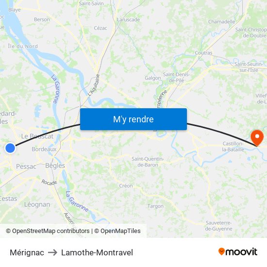 Mérignac to Lamothe-Montravel map