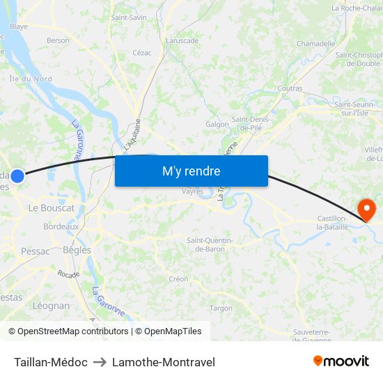 Taillan-Médoc to Lamothe-Montravel map