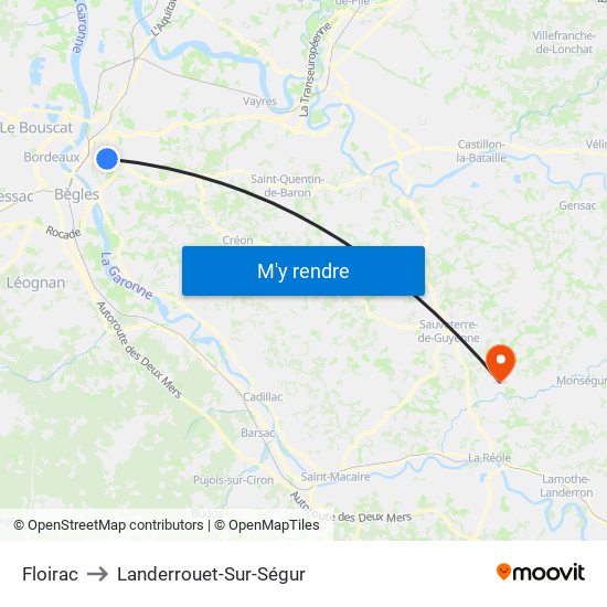 Floirac to Landerrouet-Sur-Ségur map