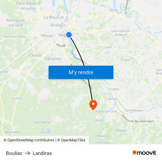 Bouliac to Landiras map