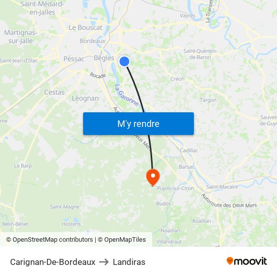 Carignan-De-Bordeaux to Landiras map