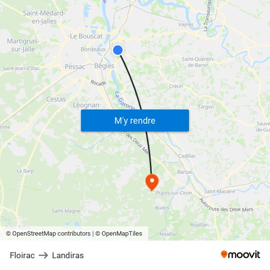 Floirac to Landiras map