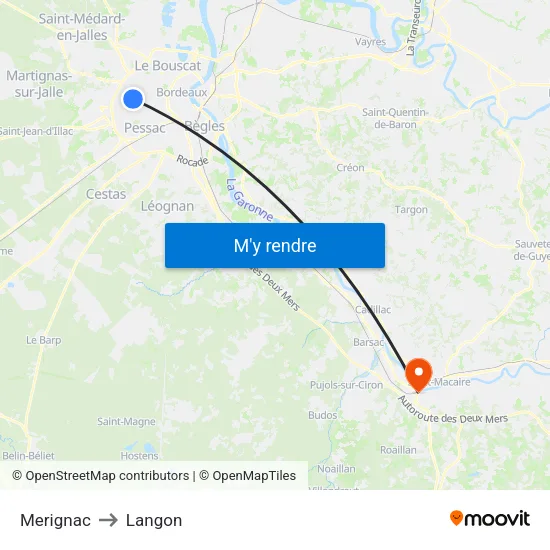 Merignac to Langon map