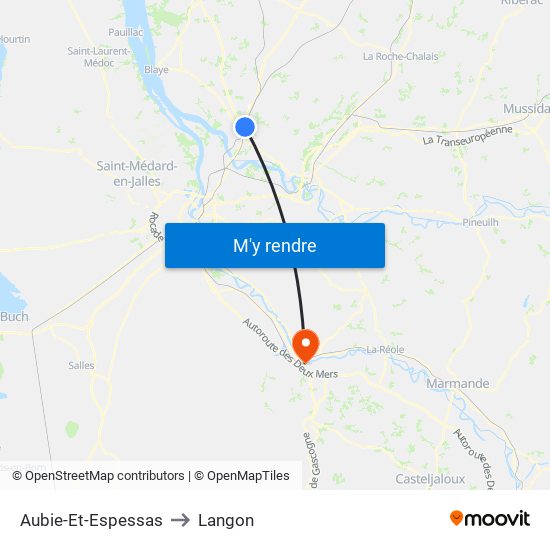 Aubie-Et-Espessas to Langon map