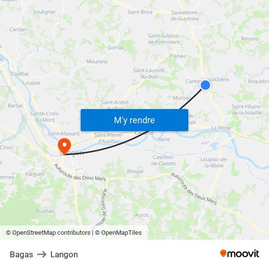 Bagas to Langon map