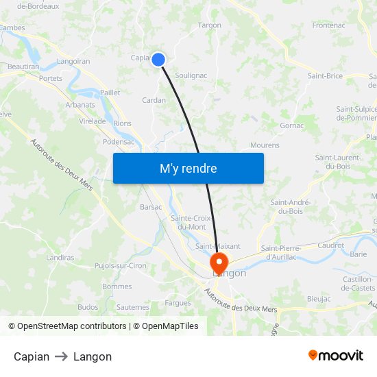 Capian to Langon map