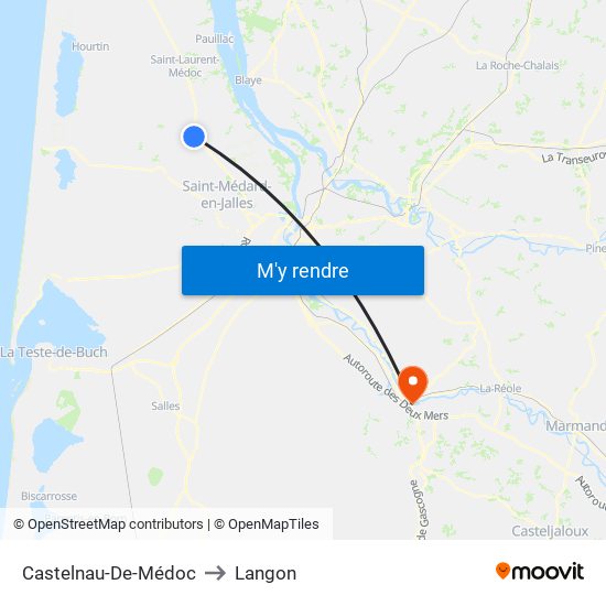 Castelnau-De-Médoc to Langon map