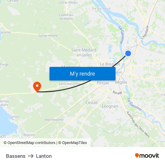 Bassens to Lanton map