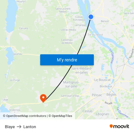 Blaye to Lanton map