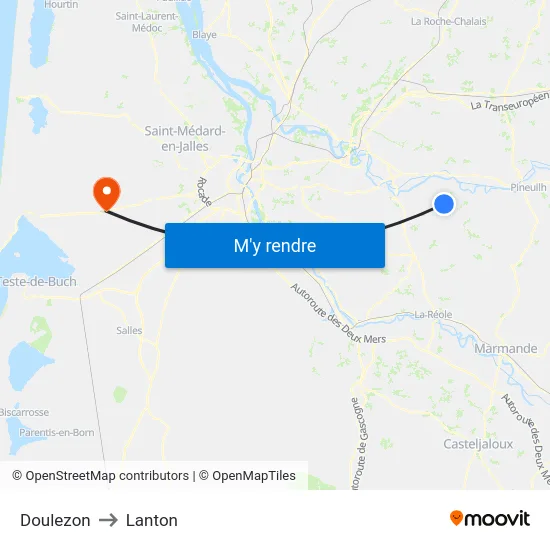 Doulezon to Lanton map