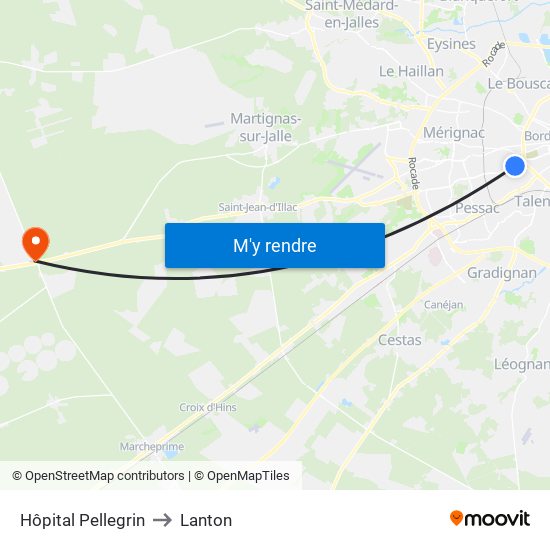 Hôpital Pellegrin to Lanton map