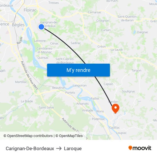 Carignan-De-Bordeaux to Laroque map