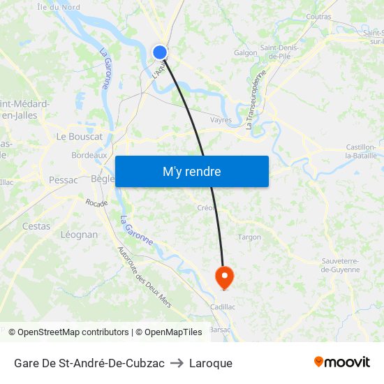 Gare De St-André-De-Cubzac to Laroque map