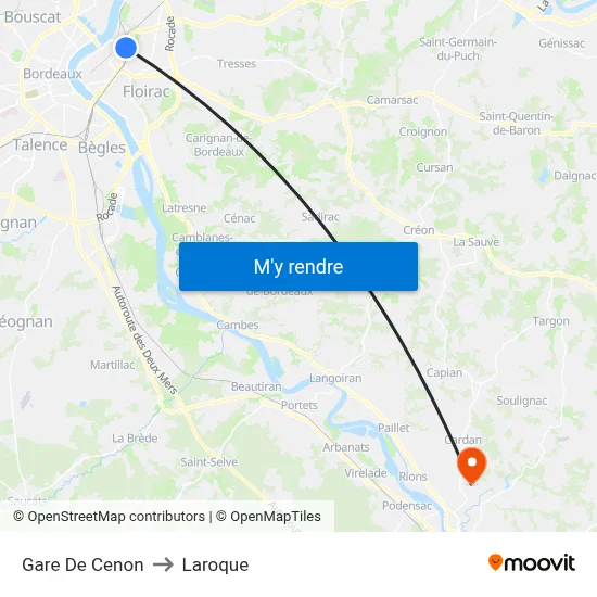 Gare De Cenon to Laroque map