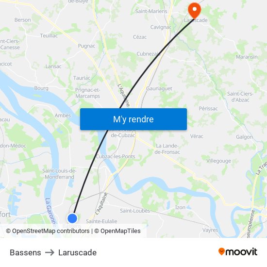 Bassens to Laruscade map