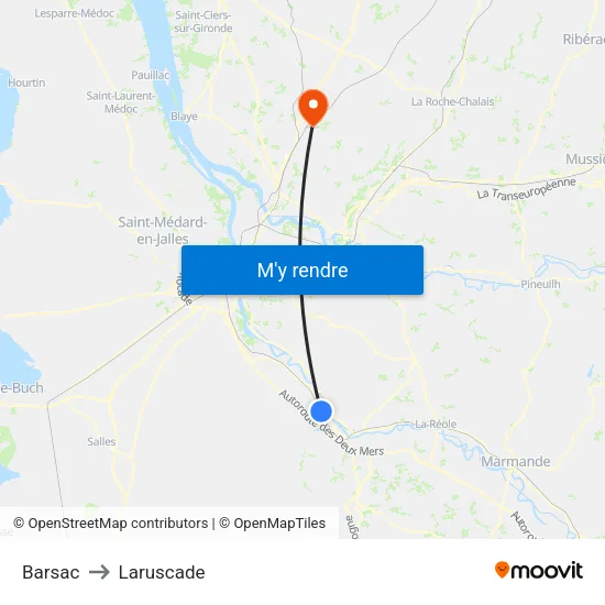 Barsac to Laruscade map