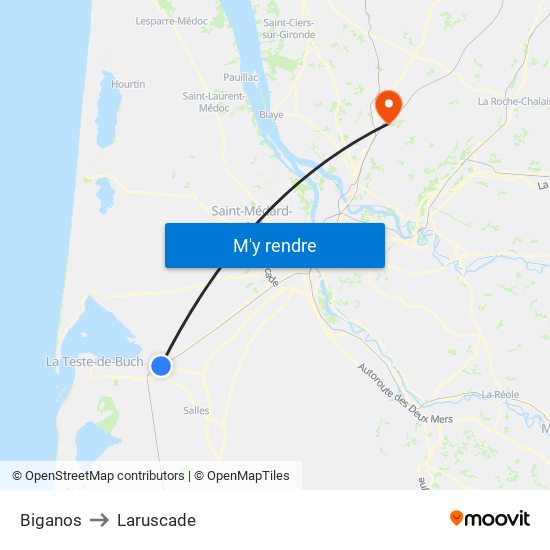Biganos to Laruscade map