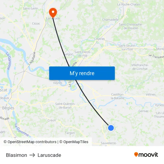 Blasimon to Laruscade map