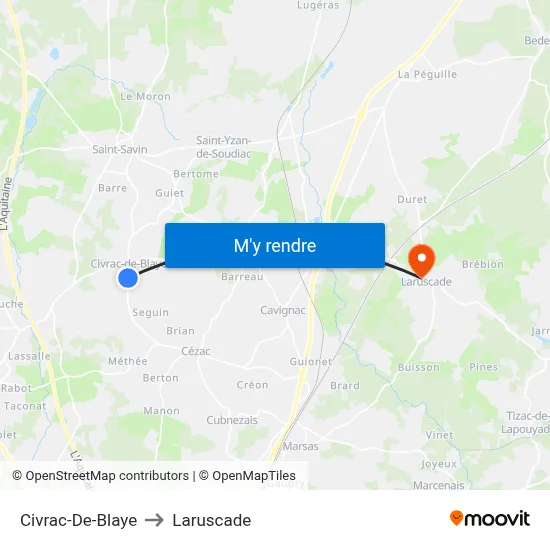 Civrac-De-Blaye to Laruscade map