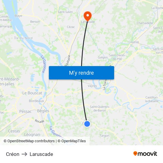 Créon to Laruscade map