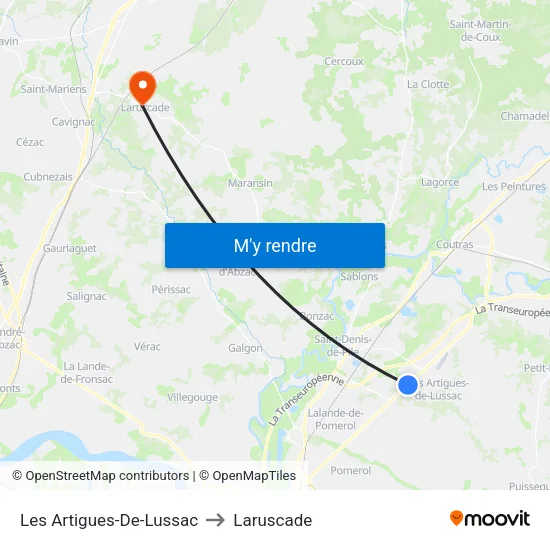 Les Artigues-De-Lussac to Laruscade map
