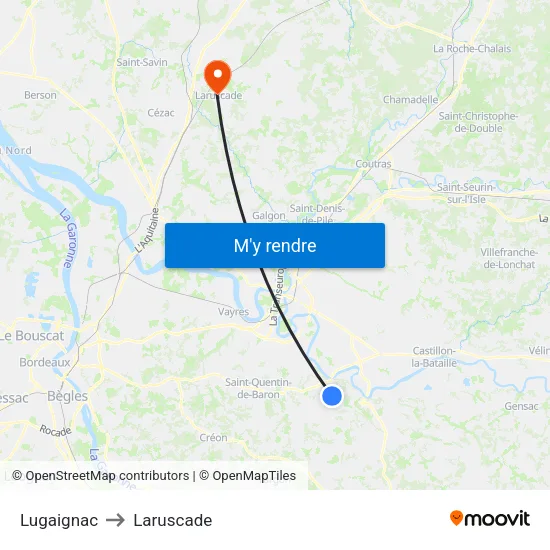 Lugaignac to Laruscade map