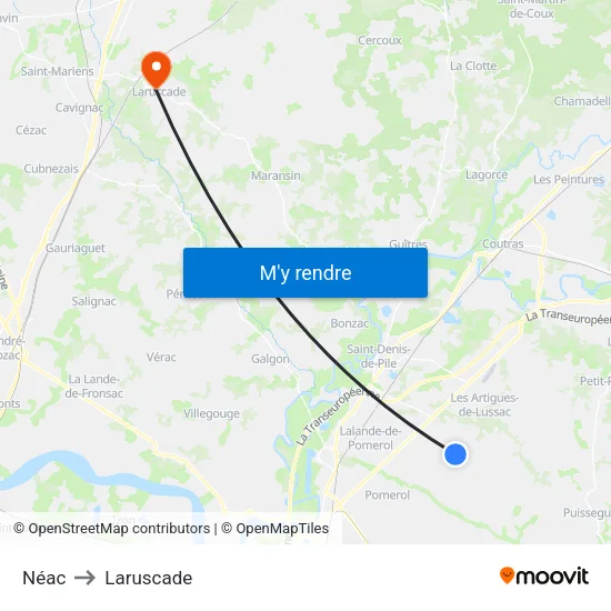 Néac to Laruscade map