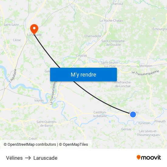 Vélines to Laruscade map