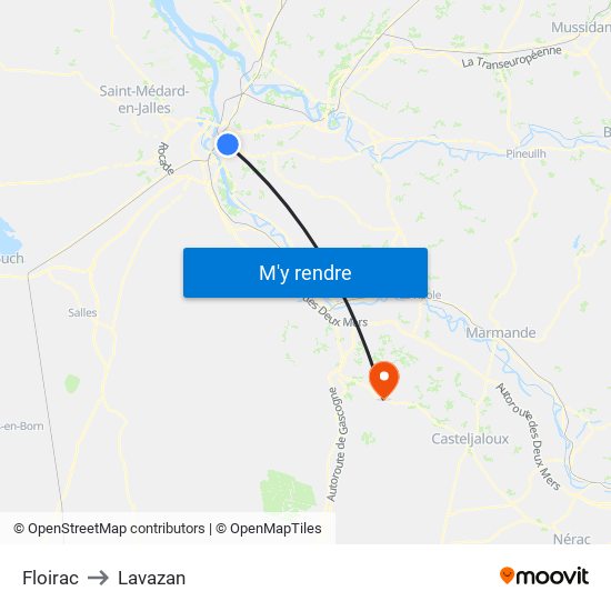 Floirac to Lavazan map