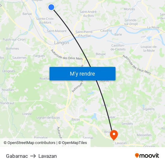 Gabarnac to Lavazan map